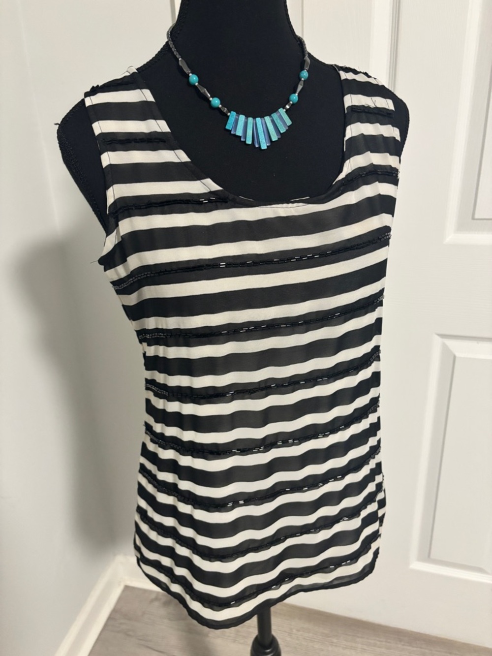 Banana Republic Black and White Striped Sleeveless Tank